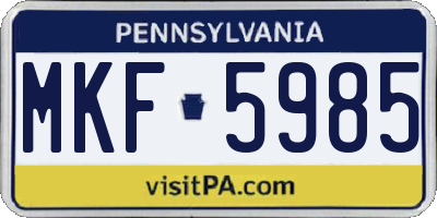 PA license plate MKF5985