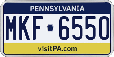 PA license plate MKF6550