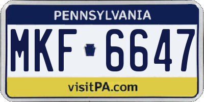 PA license plate MKF6647