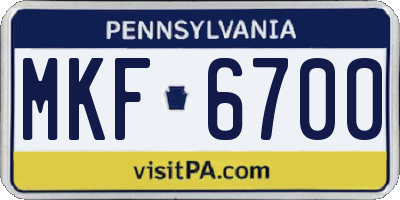 PA license plate MKF6700
