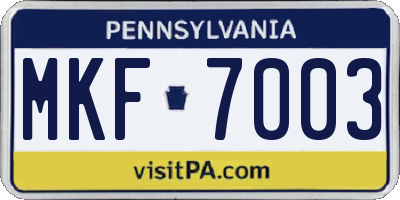 PA license plate MKF7003