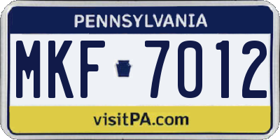 PA license plate MKF7012