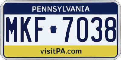 PA license plate MKF7038