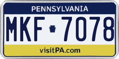 PA license plate MKF7078