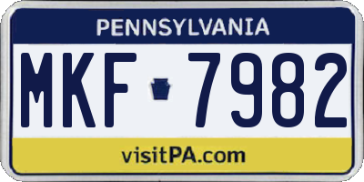 PA license plate MKF7982