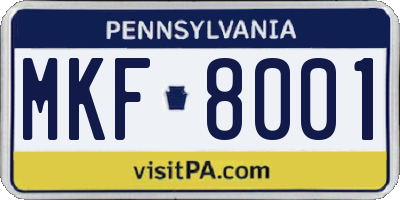 PA license plate MKF8001