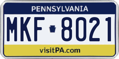 PA license plate MKF8021