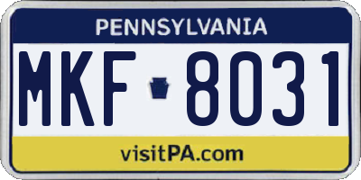 PA license plate MKF8031