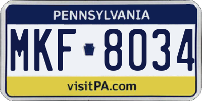 PA license plate MKF8034