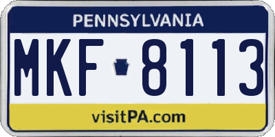 PA license plate MKF8113