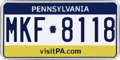 PA license plate MKF8118