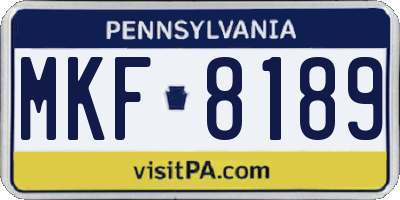 PA license plate MKF8189