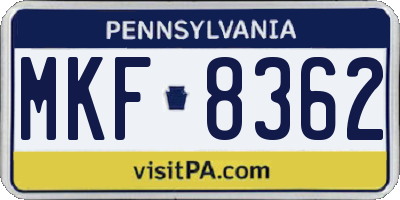 PA license plate MKF8362