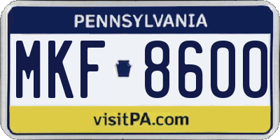 PA license plate MKF8600
