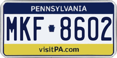 PA license plate MKF8602