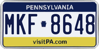 PA license plate MKF8648