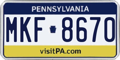 PA license plate MKF8670