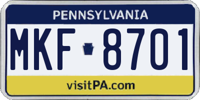 PA license plate MKF8701