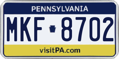 PA license plate MKF8702