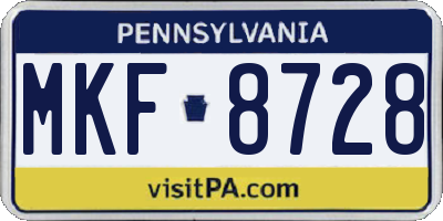PA license plate MKF8728