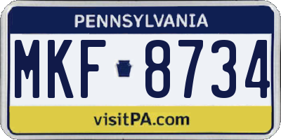 PA license plate MKF8734