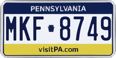 PA license plate MKF8749