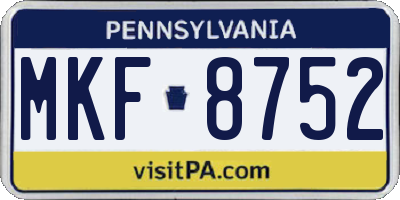 PA license plate MKF8752