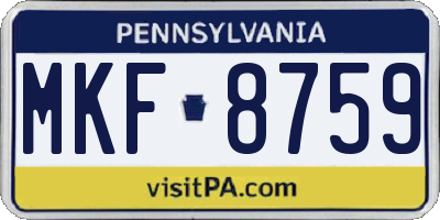 PA license plate MKF8759