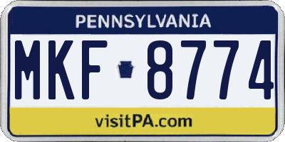 PA license plate MKF8774