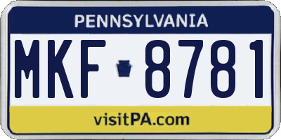 PA license plate MKF8781
