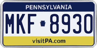 PA license plate MKF8930