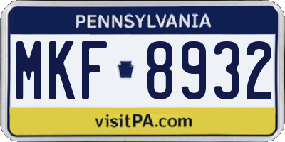 PA license plate MKF8932