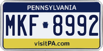 PA license plate MKF8992