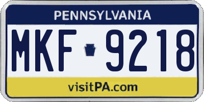 PA license plate MKF9218