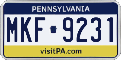 PA license plate MKF9231