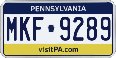 PA license plate MKF9289