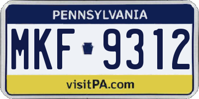 PA license plate MKF9312
