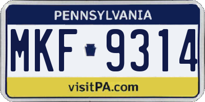 PA license plate MKF9314