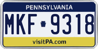 PA license plate MKF9318