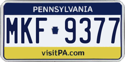 PA license plate MKF9377