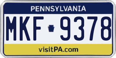 PA license plate MKF9378
