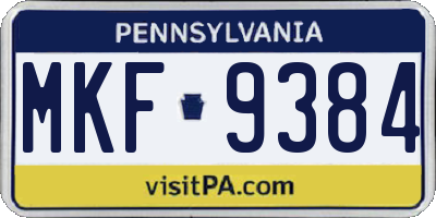 PA license plate MKF9384
