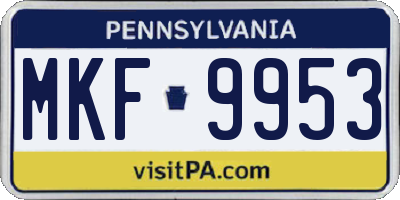 PA license plate MKF9953