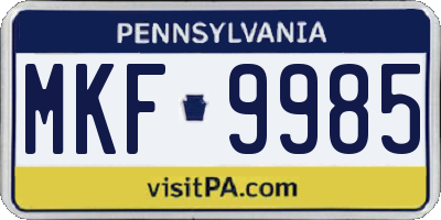 PA license plate MKF9985