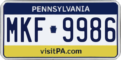 PA license plate MKF9986
