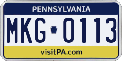 PA license plate MKG0113
