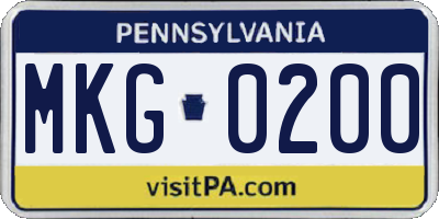 PA license plate MKG0200