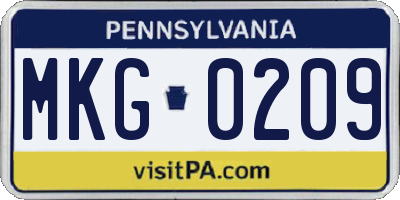 PA license plate MKG0209