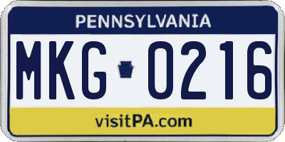 PA license plate MKG0216
