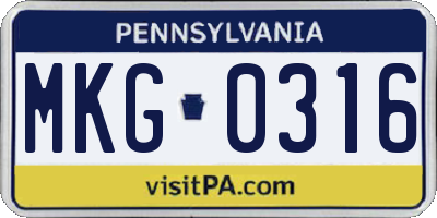 PA license plate MKG0316
